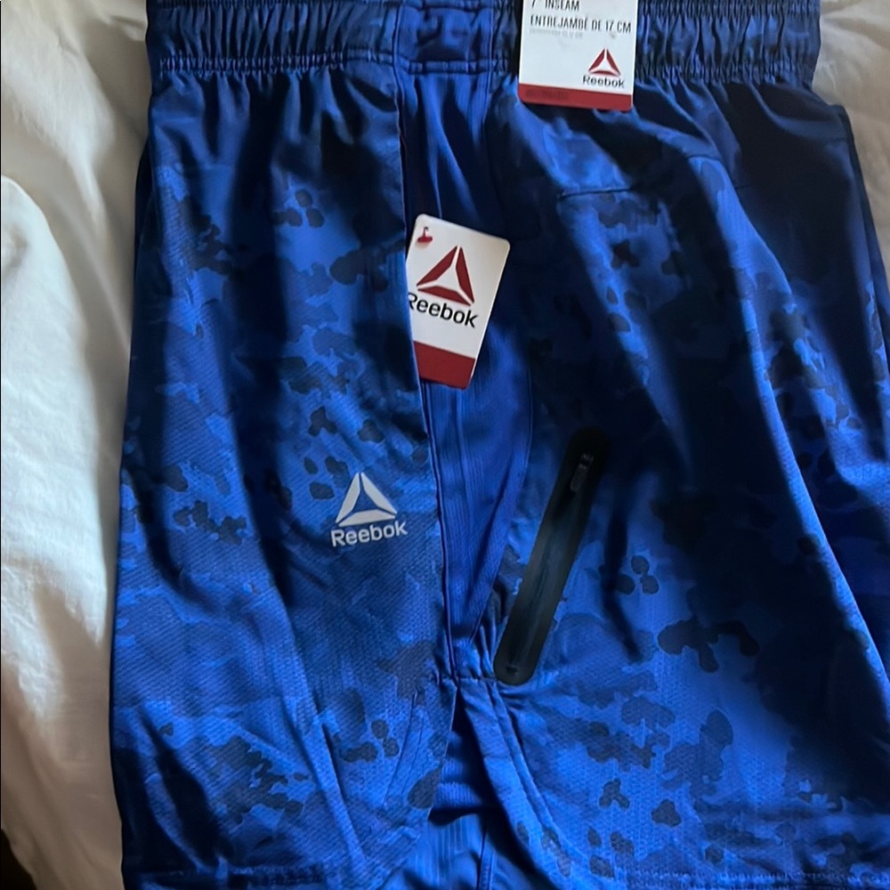 Men’s Reebok Blue Camo Athletic Shorts 7” inseam